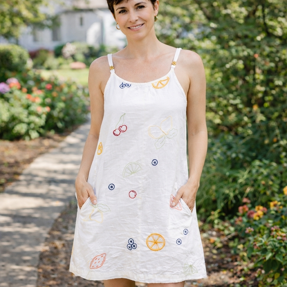 🍋 C&C California “Citrus Daydream” Linen Blend Dress – Size S – Pockets